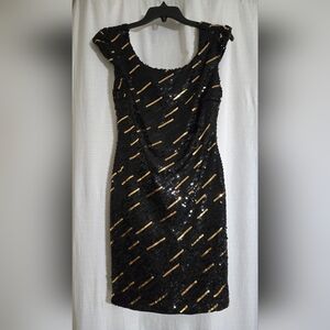 Jodi Kristopher Black and Gold Sequin Mini Dress